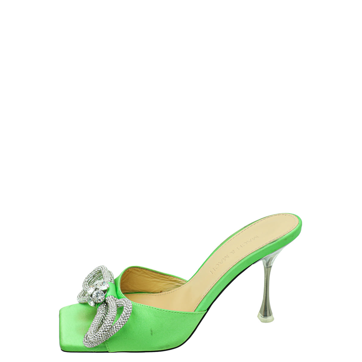 Mach & Mach Green Satin Double Bow Crystal Mules 37