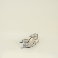 Mach & Mach Bicolor PVC & Crystal Bow 105 Ankle Strap Pointed Pumps 38.5
