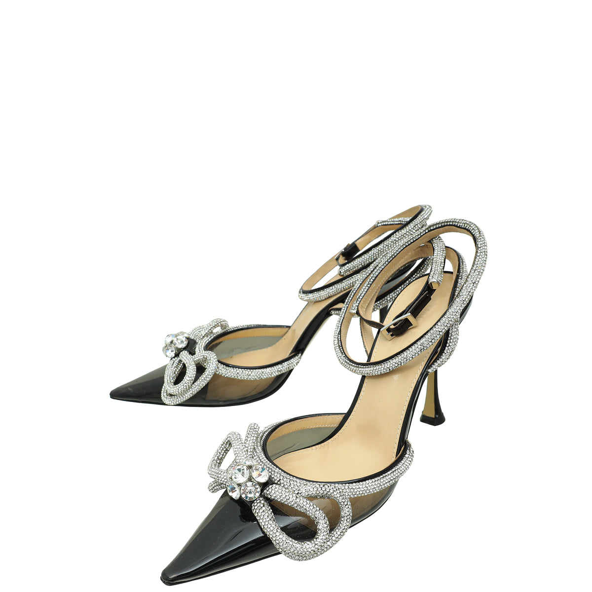 Mach & Mach Black Crystal Bow Ankle Strap Pump 38-Mach & Mach-THE CLOSET