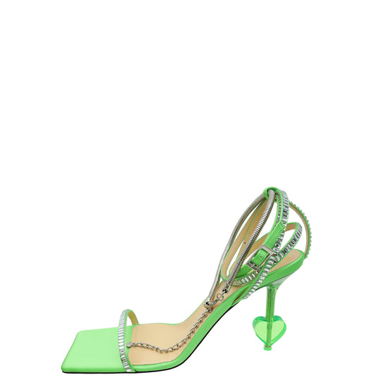 Mach & Mach Apple Green Satin Heart Heeled Crystal Ankle Strap 38