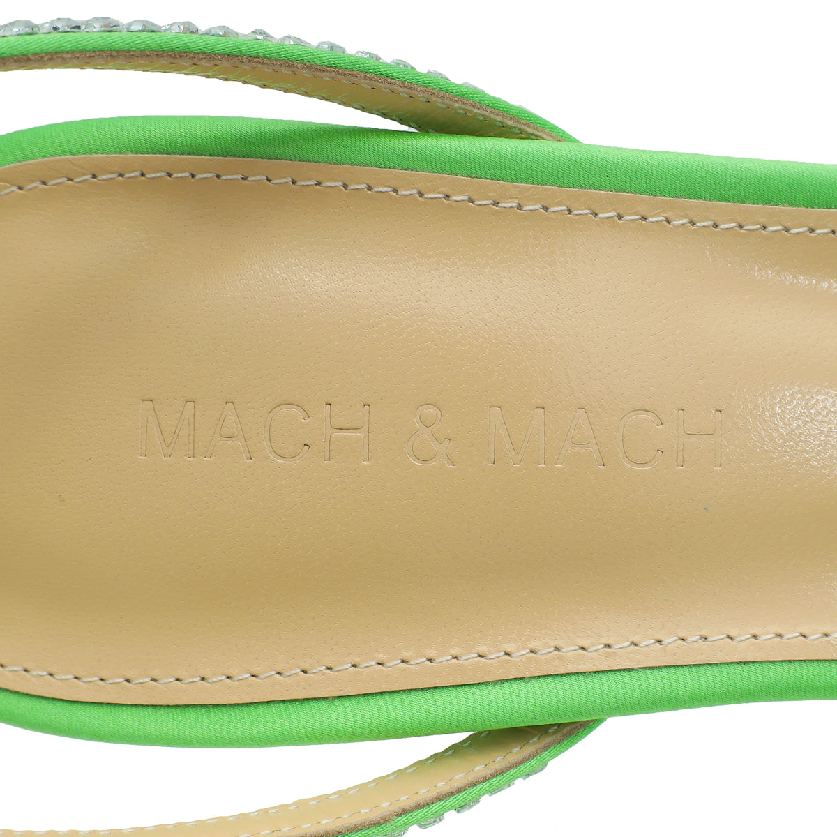 Mach & Mach Apple Green Satin Heart Heeled Crystal Ankle Strap 38