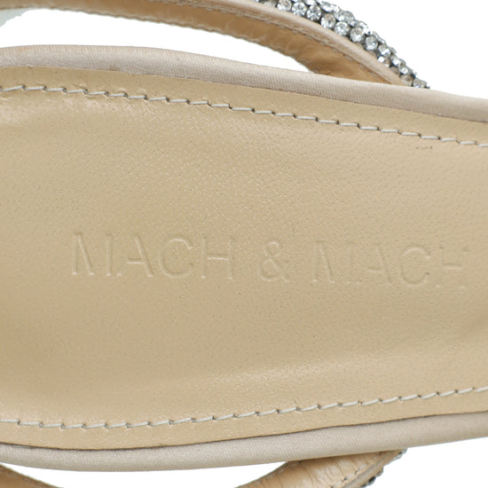 Mach & Mach Golden Beige Satin Crystal Double Bow Ankle Strap 39