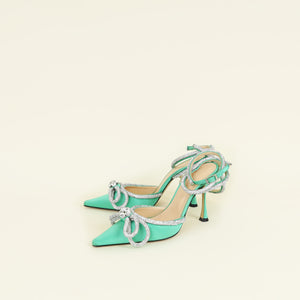 Mach & Mach Green Double Bow Satin Pumps 39