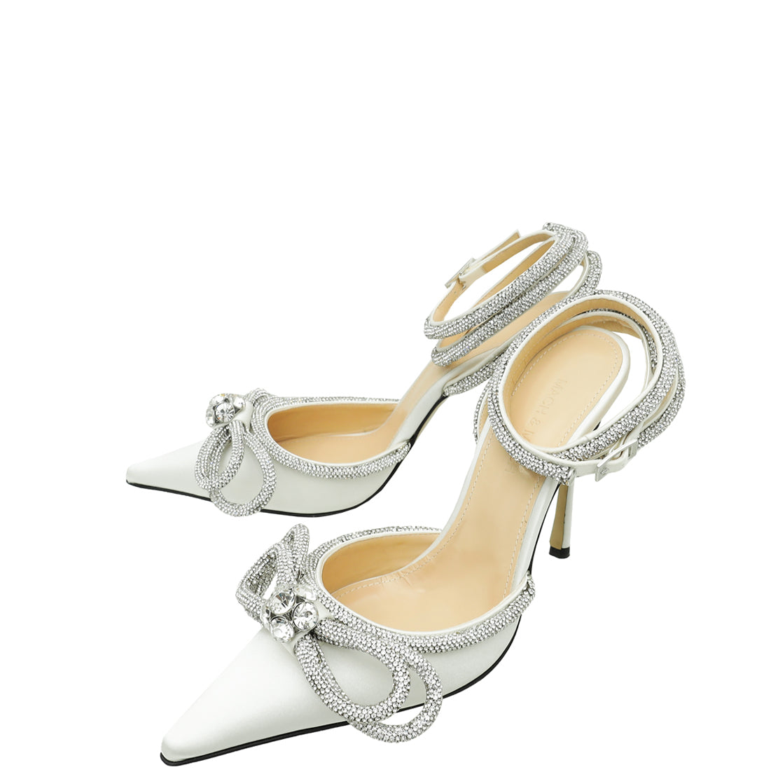 Mach & MAch White Satin Crystal Bow 110 Pumps 38.5