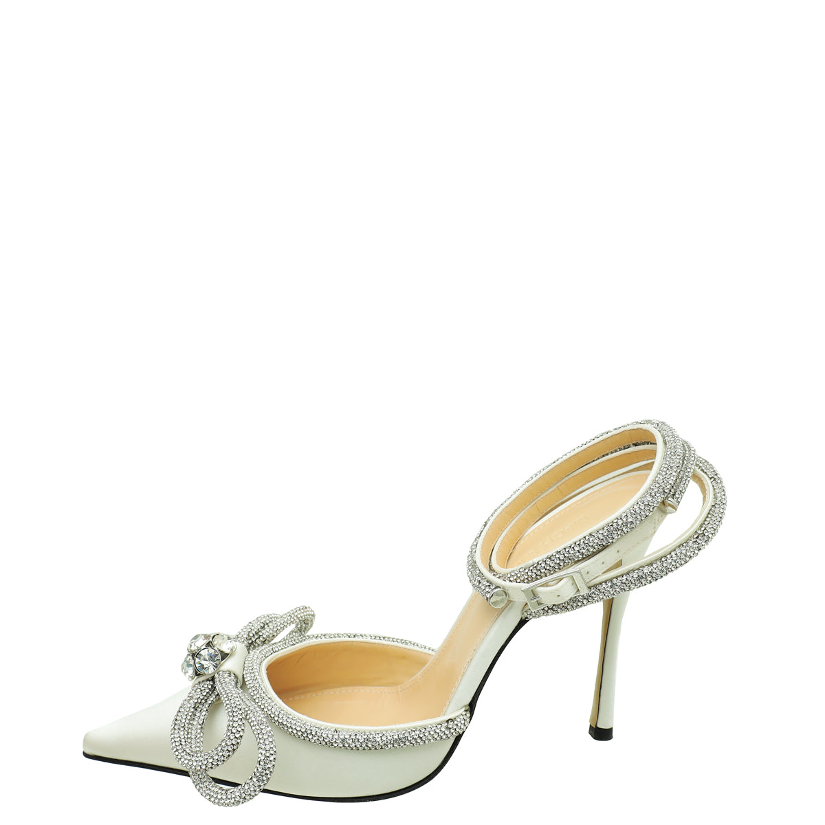 Mach & MAch White Satin Crystal Bow 110 Pumps 38.5