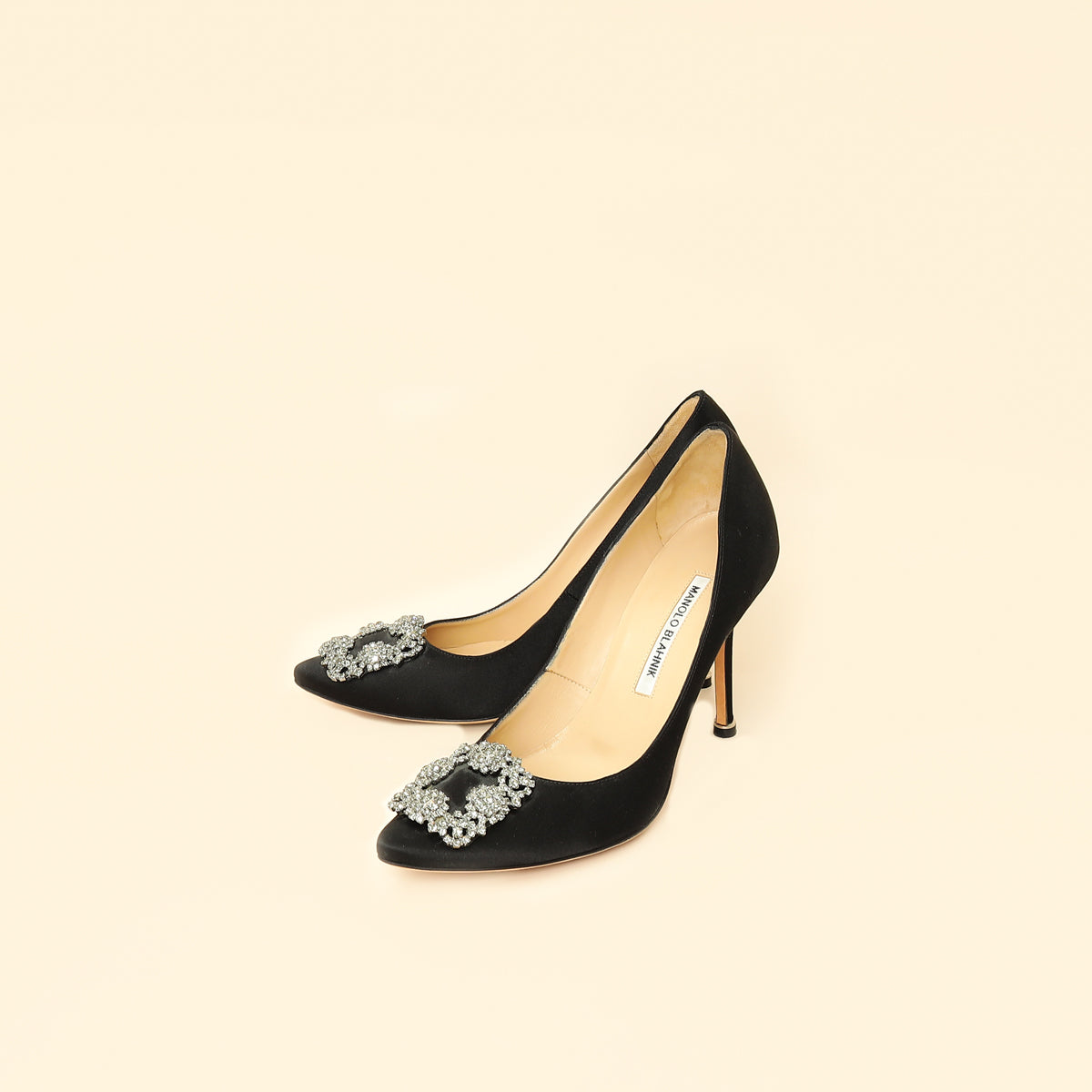 Manolo Blahnik Black Satin Hangisi Pump 37.5-Manolo Blahnik-THE CLOSET