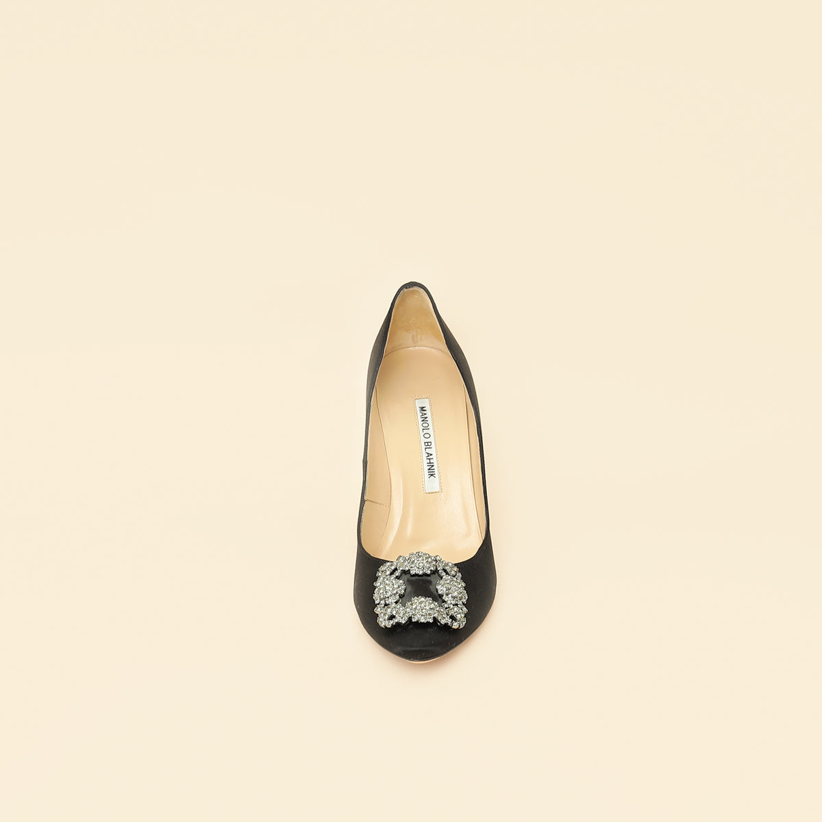 Manolo Blahnik Black Satin Hangisi Pump 37.5-Manolo Blahnik-THE CLOSET