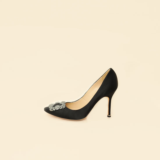 Manolo Blahnik Black Satin Hangisi Pump 37.5-Manolo Blahnik-THE CLOSET