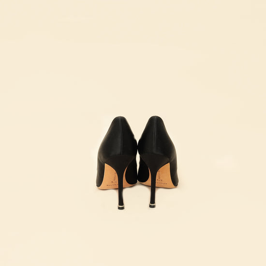 Manolo Blahnik Black Satin Hangisi Pump 37.5-Manolo Blahnik-THE CLOSET
