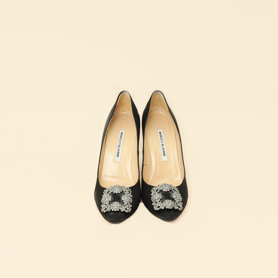 Manolo Blahnik Black Satin Hangisi Pump 37.5-Manolo Blahnik-THE CLOSET