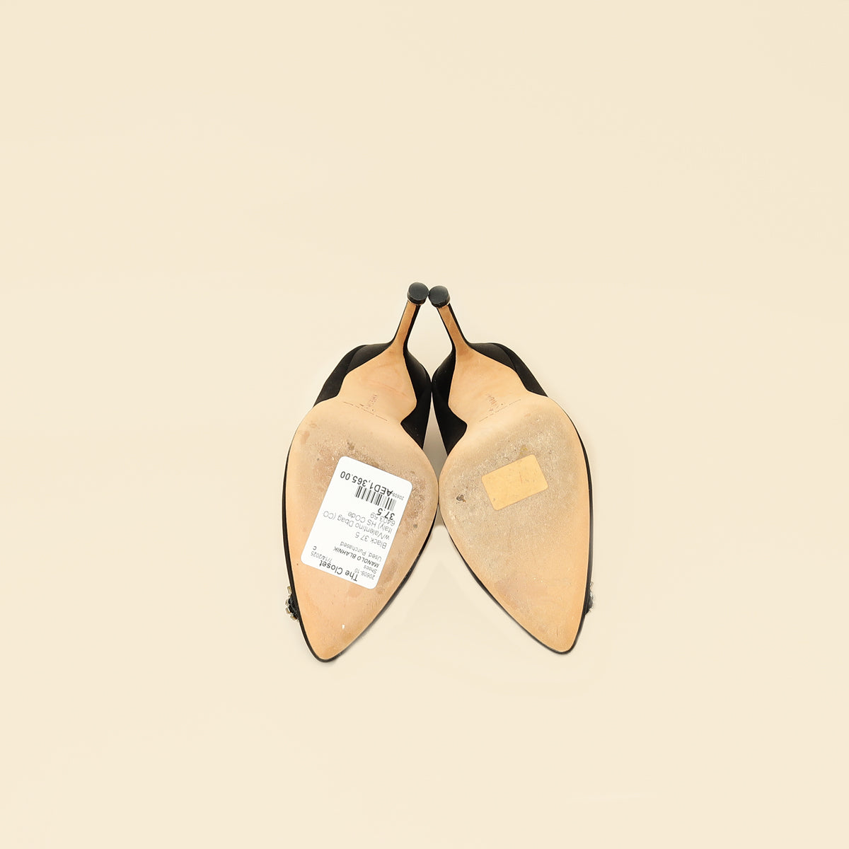 Manolo Blahnik Black Satin Hangisi Pump 37.5-Manolo Blahnik-THE CLOSET