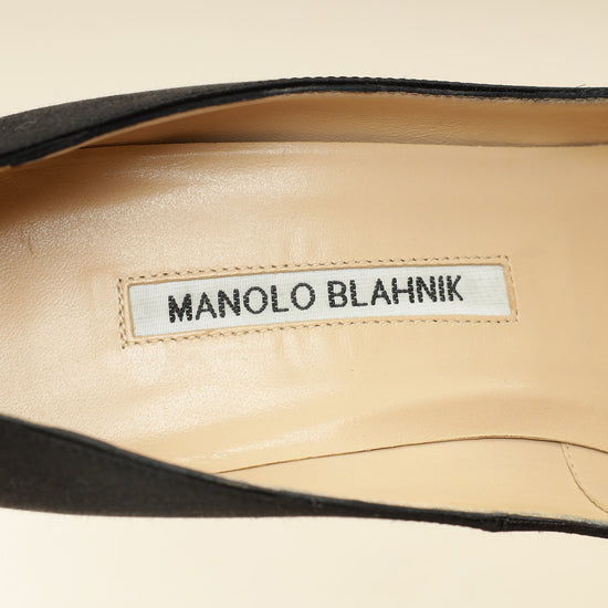 Manolo Blahnik Black Satin Hangisi Pump 37.5-Manolo Blahnik-THE CLOSET