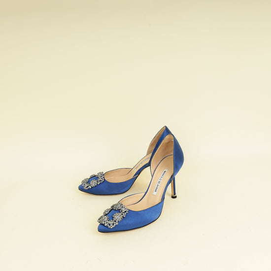 Manolo Blahnik Navy Blue Hangisi D'Orsay Satin Pumps 35.5