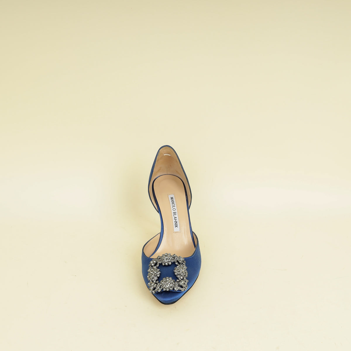 Manolo Blahnik Navy Blue Hangisi D'Orsay Satin Pumps 35.5