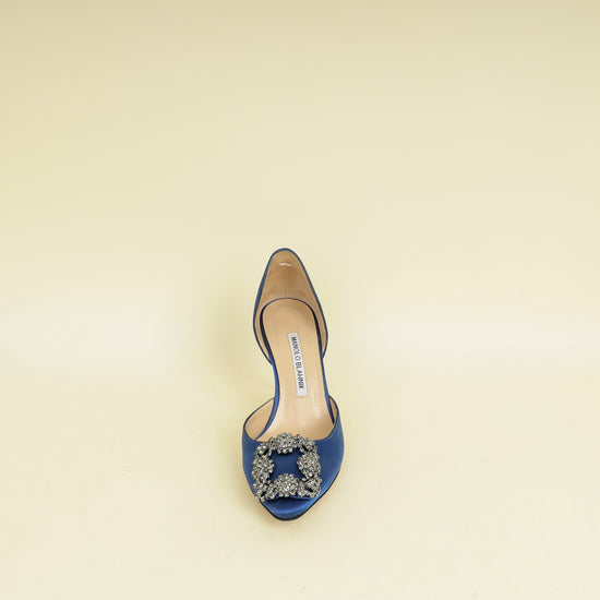 Manolo Blahnik Navy Blue Hangisi D'Orsay Satin Pumps 35.5