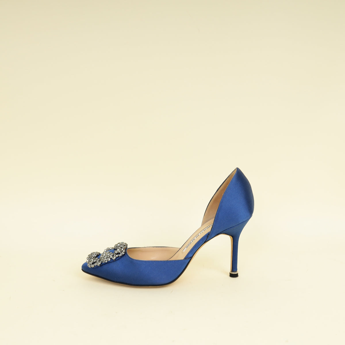 Manolo Blahnik Navy Blue Hangisi D'Orsay Satin Pumps 35.5