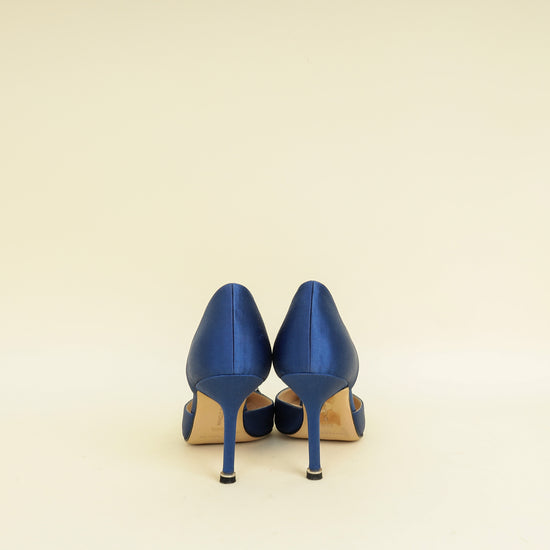 Manolo Blahnik Navy Blue Hangisi D'Orsay Satin Pumps 35.5