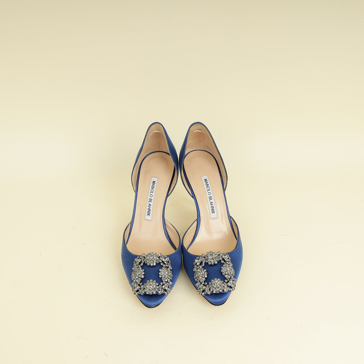 Manolo Blahnik Navy Blue Hangisi D'Orsay Satin Pumps 35.5