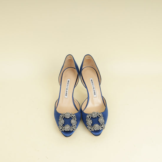 Manolo Blahnik Navy Blue Hangisi D'Orsay Satin Pumps 35.5