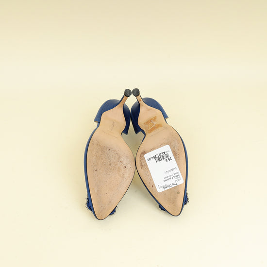 Manolo Blahnik Navy Blue Hangisi D'Orsay Satin Pumps 35.5