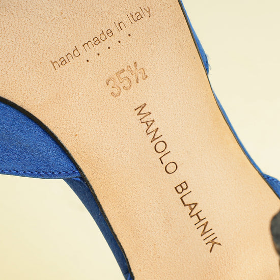 Manolo Blahnik Navy Blue Hangisi D'Orsay Satin Pumps 35.5