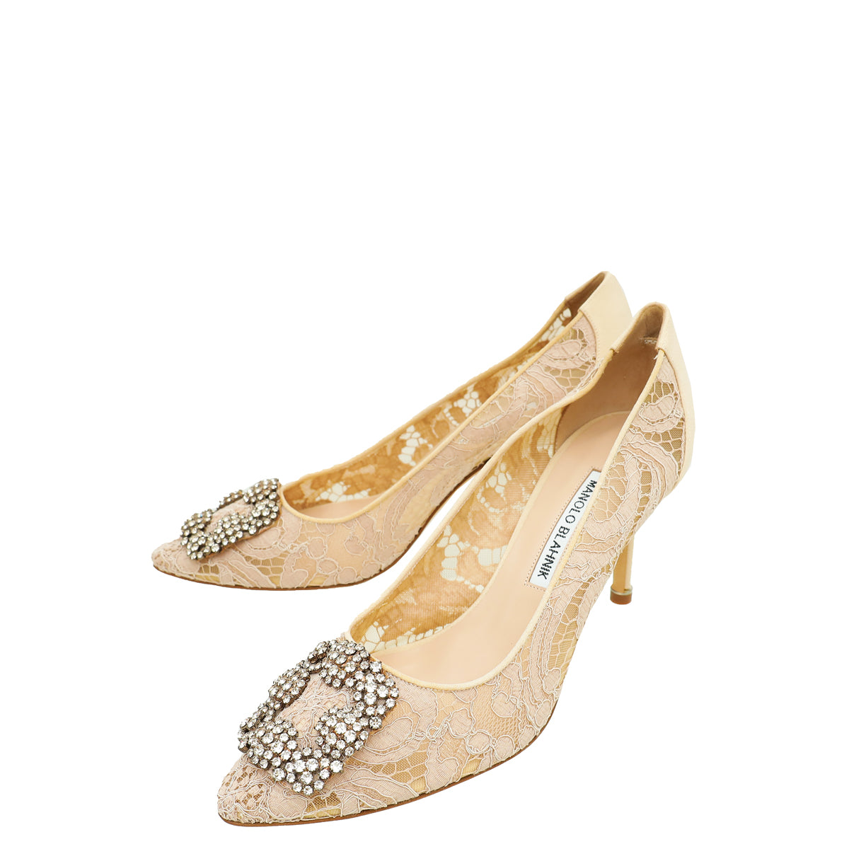 Manolo Blahnik Powder Nude Hangisi Lace Embellished Pump 39