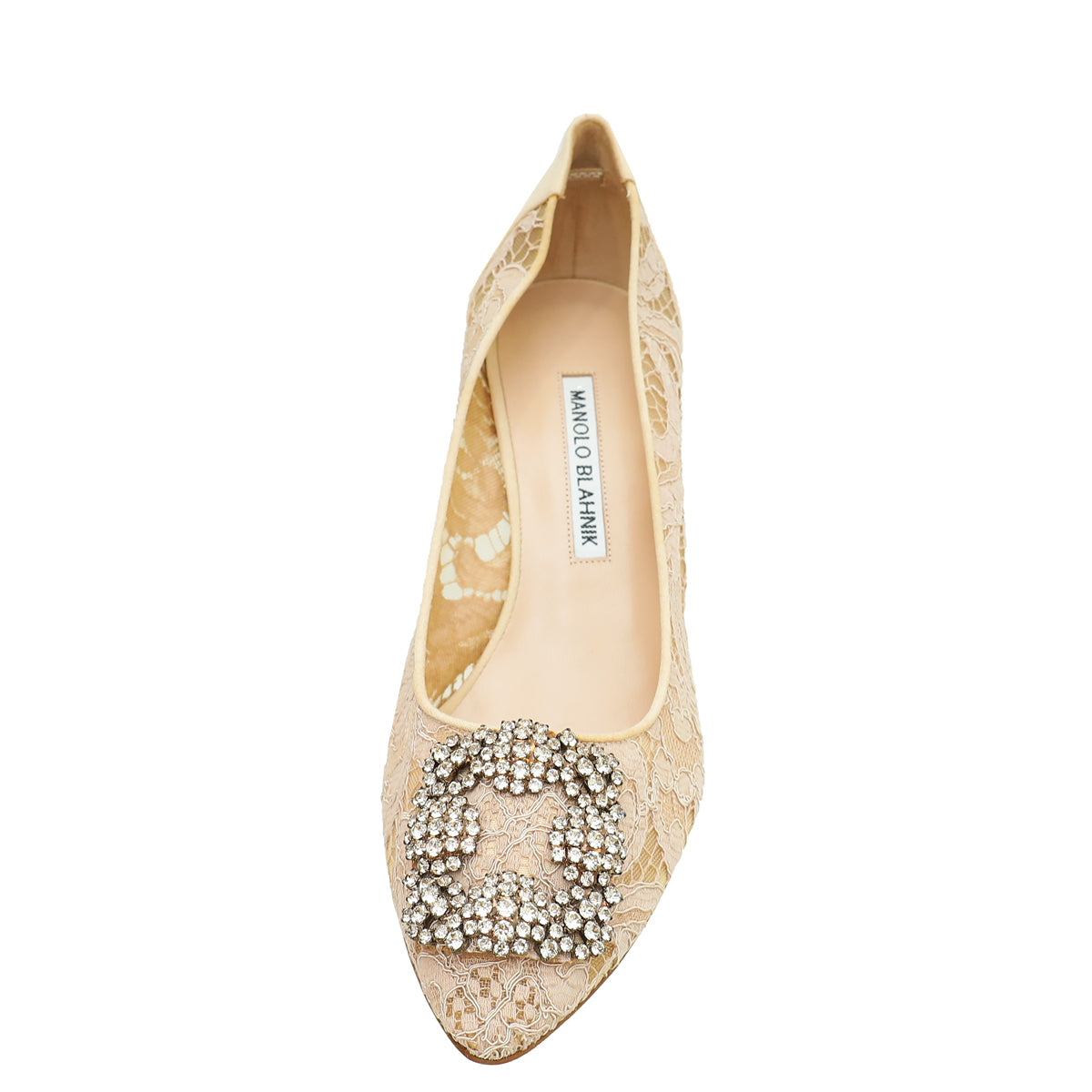 Manolo Blahnik Powder Nude Hangisi Lace Embellished Pump 39-Manolo Blahnik-THE CLOSET