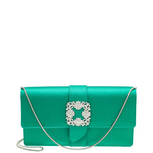Manolo Blahnik Emerald Green Satin Gothisi Chain Clutch