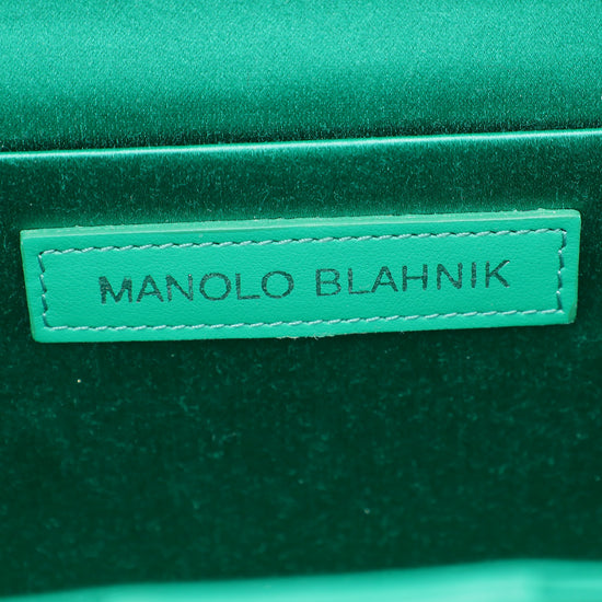 Manolo Blahnik Emerald Green Satin Gothisi Chain Clutch