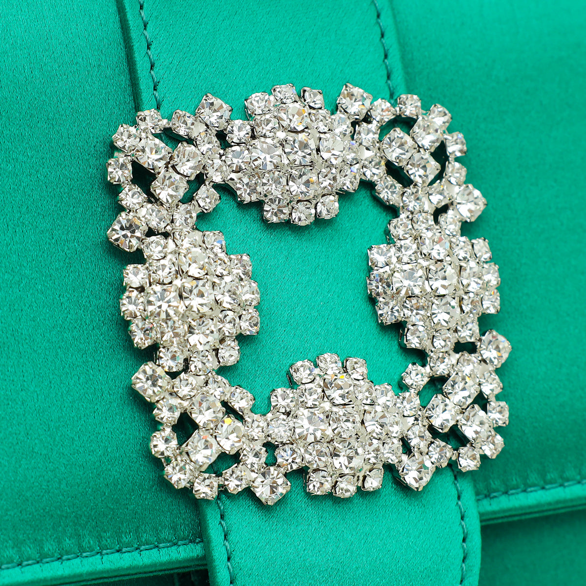 Manolo Blahnik Emerald Green Satin Gothisi Chain Clutch