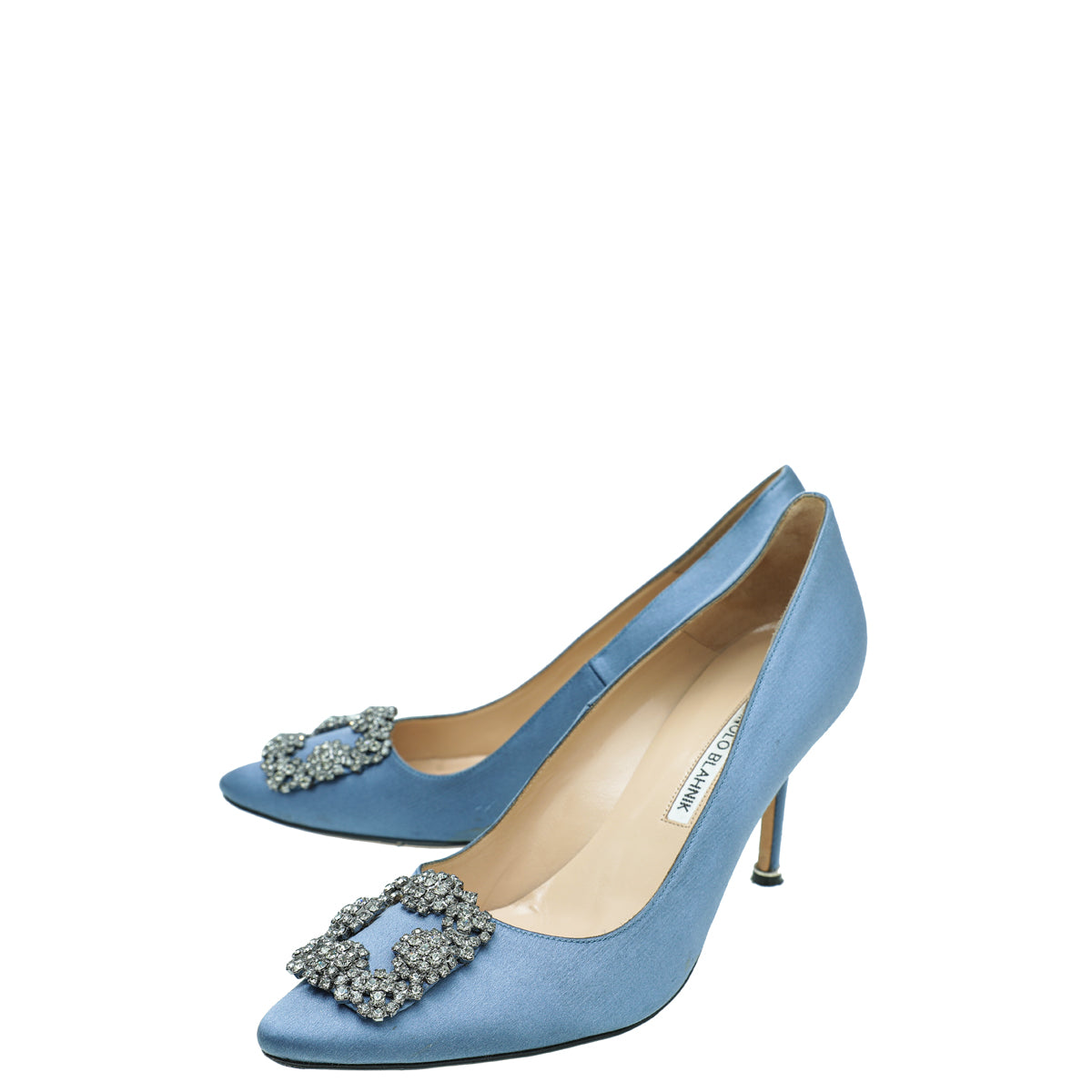 Manolo Blahnik Bluish Grey Satin Hangisi Pumps 37.5-Christian Louboutin-THE CLOSET