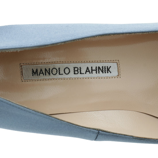 Manolo Blahnik Bluish Grey Satin Hangisi Pumps 37.5