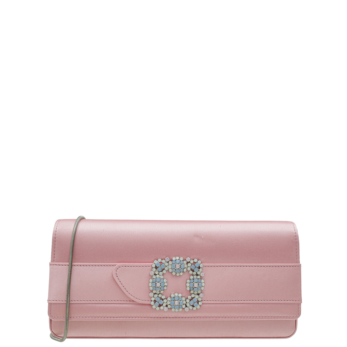 Manolo Blahnik Light Pink Satin Jewel Buckle Clutch-Manolo Blahnik-THE CLOSET
