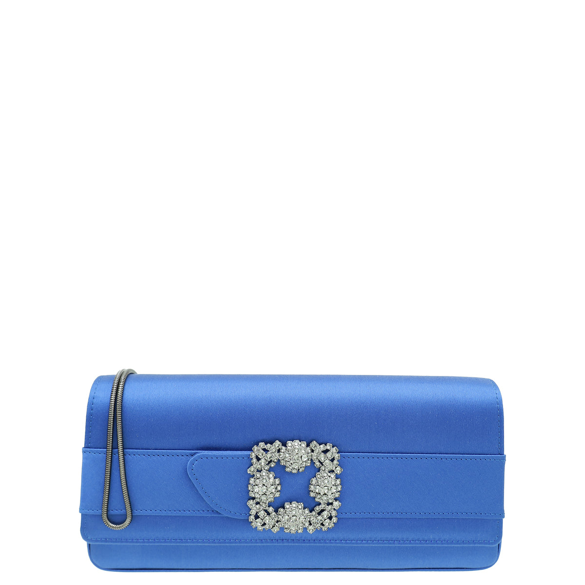 Manolo Blahnik Royal Blue Satin Gothisi Jewel Buckle Clutch-Manolo Blahnik-THE CLOSET
