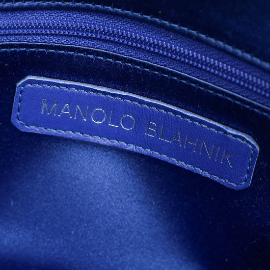 Manolo Blahnik Navy Blue Satin Gothisi Jewel Buckle Clutch