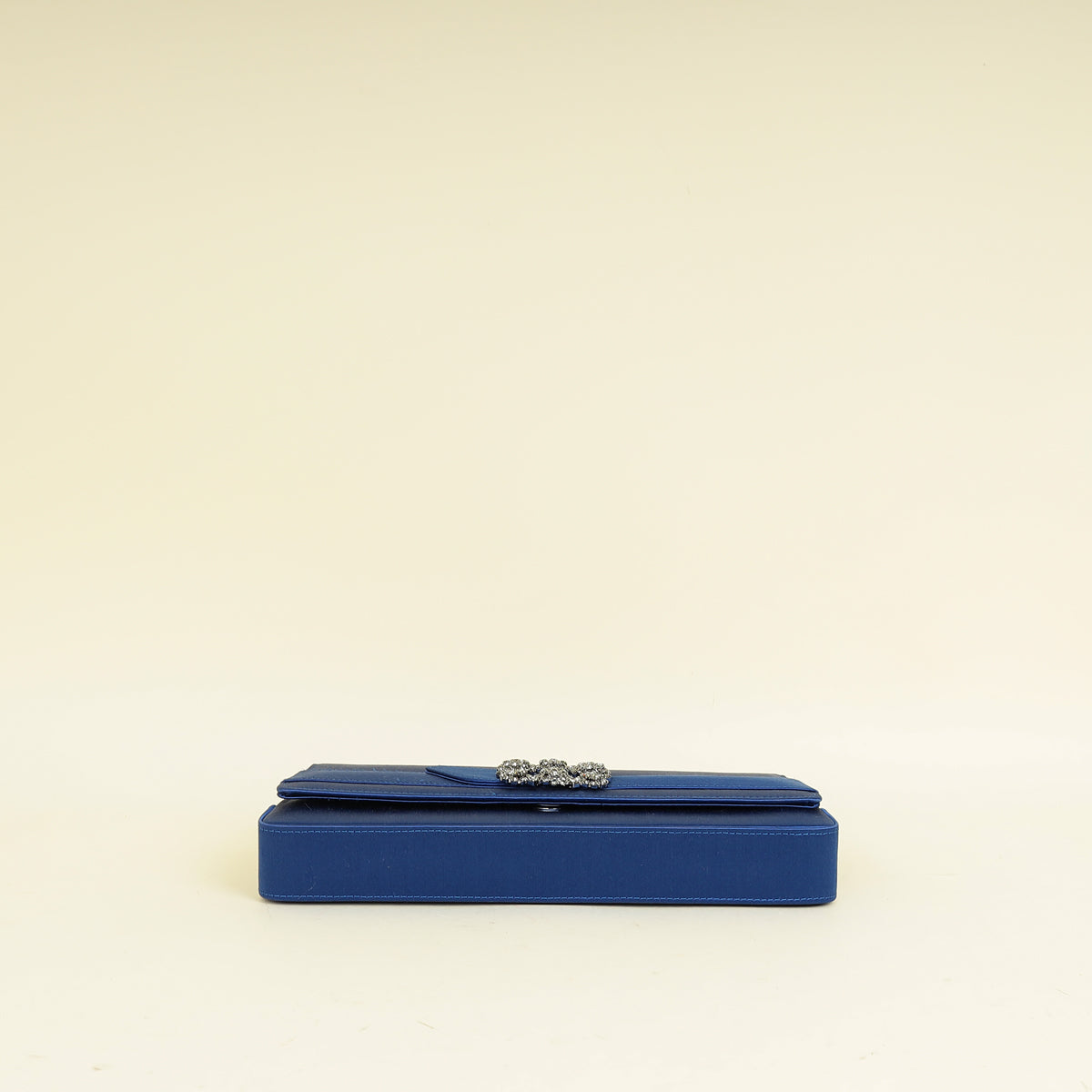 Manolo Blahnik Navy Blue Satin Gothisi Jewel Buckle Clutch