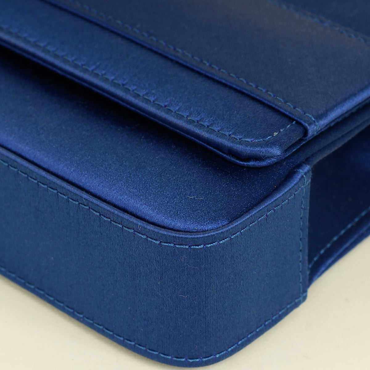 Manolo Blahnik Navy Blue Satin Gothisi Jewel Buckle Clutch