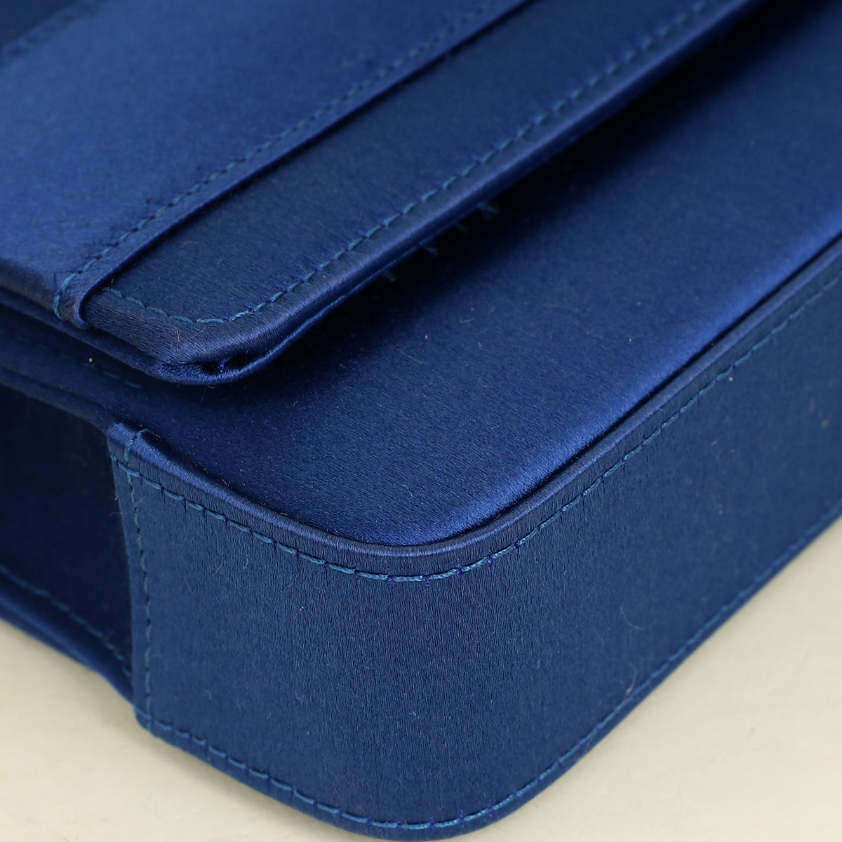 Manolo Blahnik Navy Blue Satin Gothisi Jewel Buckle Clutch