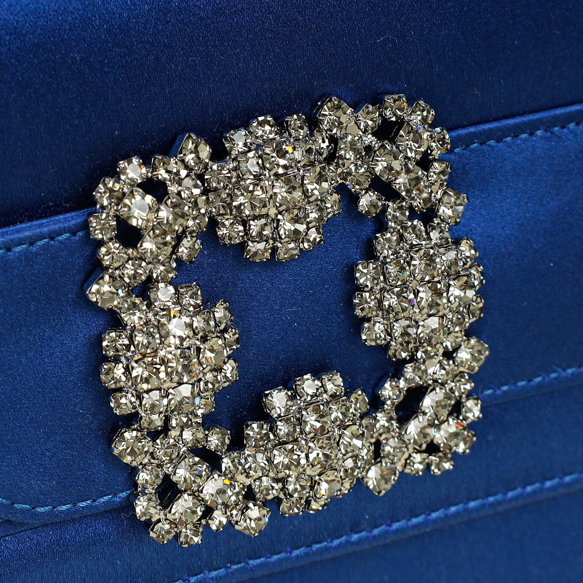 Manolo Blahnik Navy Blue Satin Gothisi Jewel Buckle Clutch