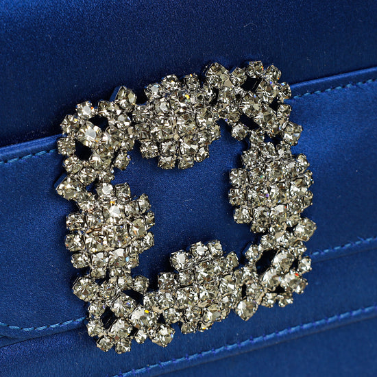 Manolo Blahnik Navy Blue Satin Gothisi Jewel Buckle Clutch