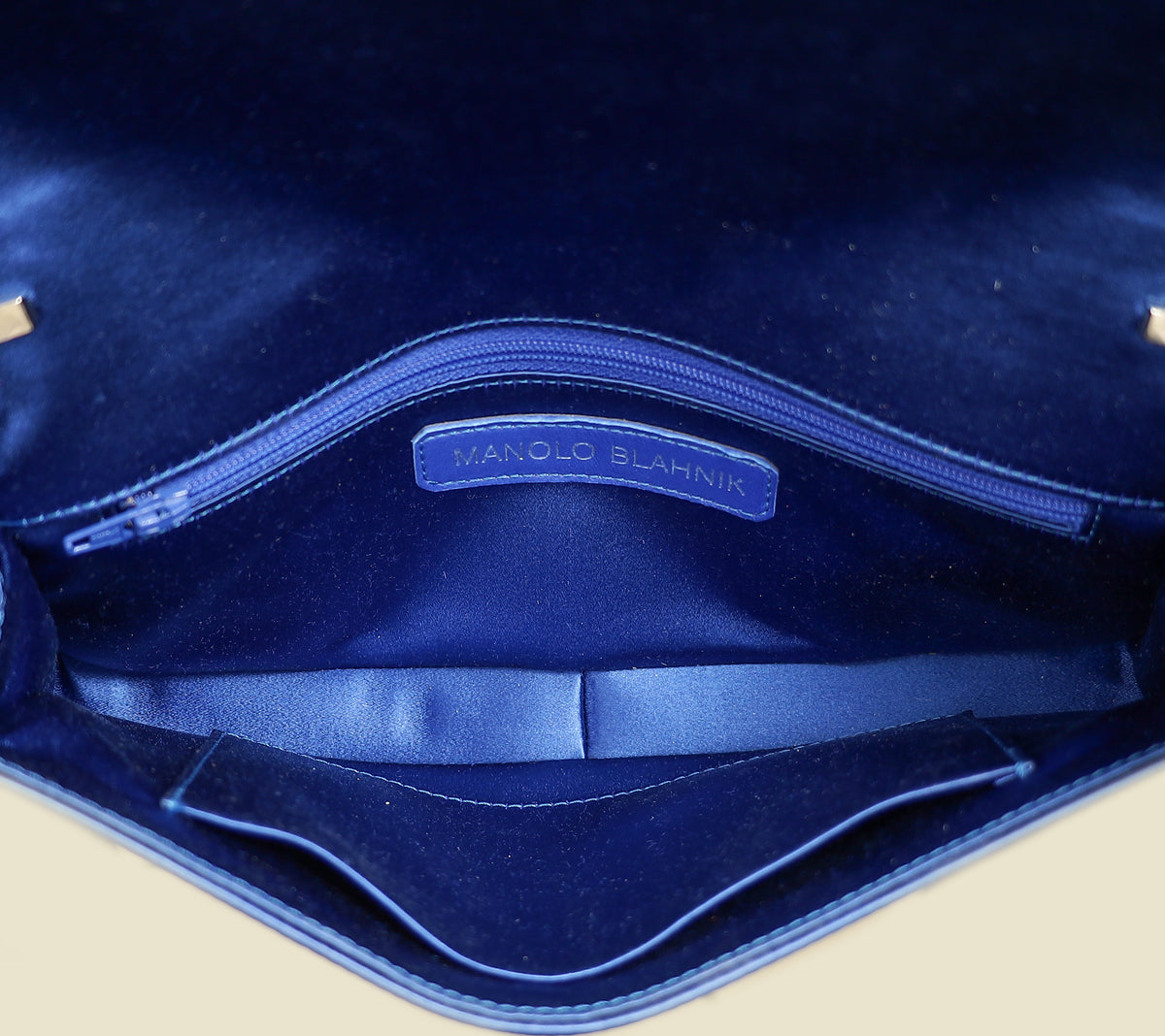 Manolo Blahnik Navy Blue Satin Gothisi Jewel Buckle Clutch