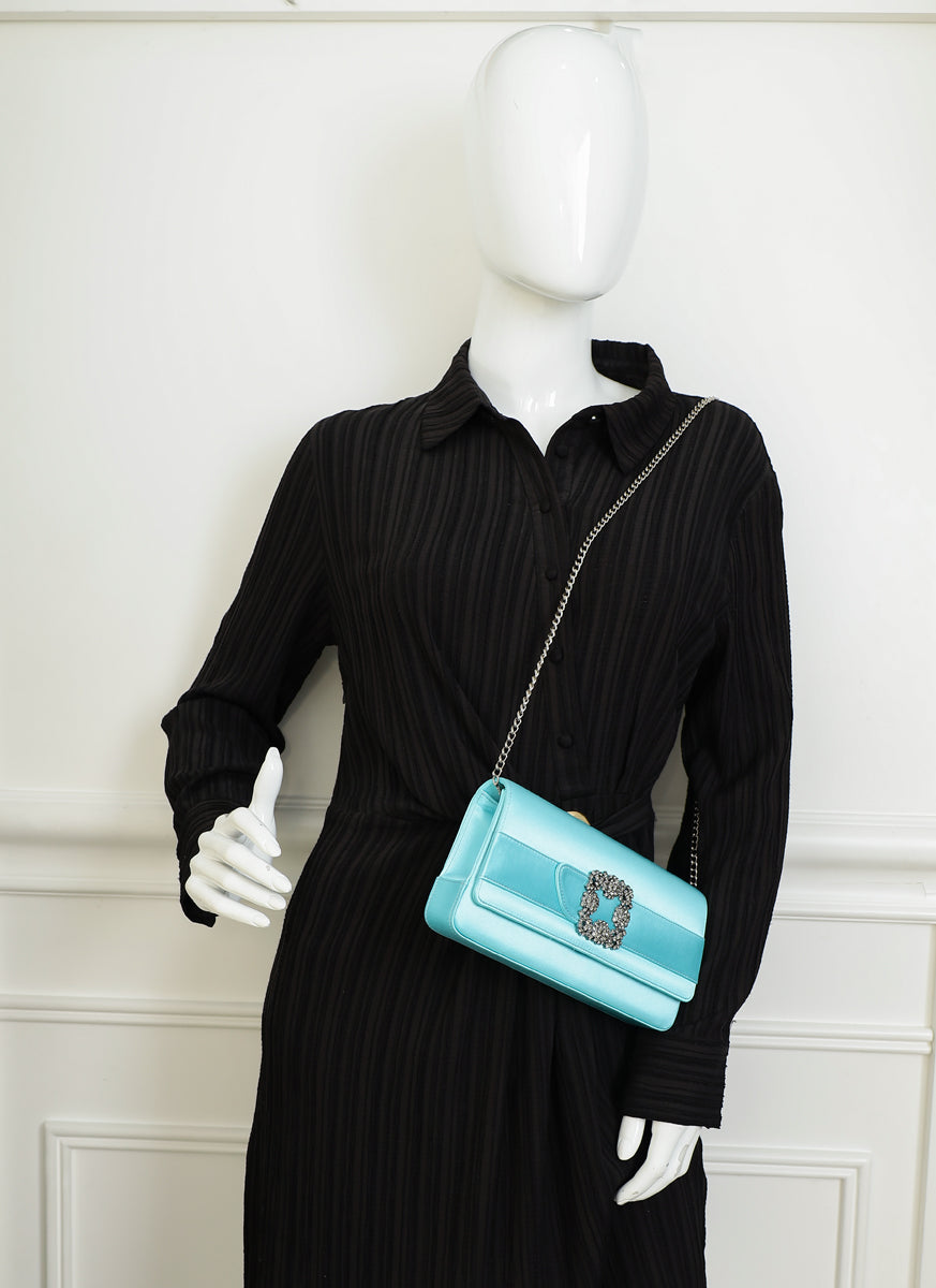 Manolo Blahnik Tiffany Satin Gothisi Jewel Buckle Clutch