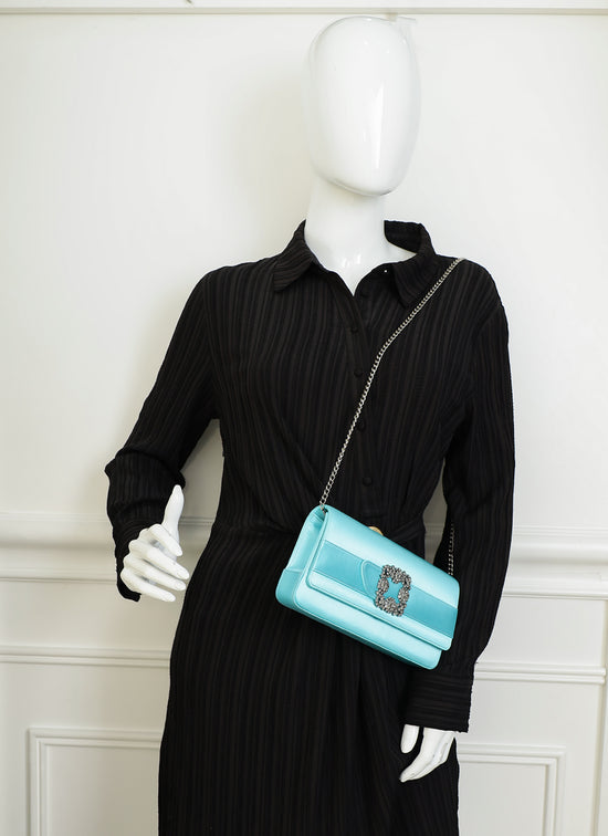 Manolo Blahnik Tiffany Satin Gothisi Jewel Buckle Clutch
