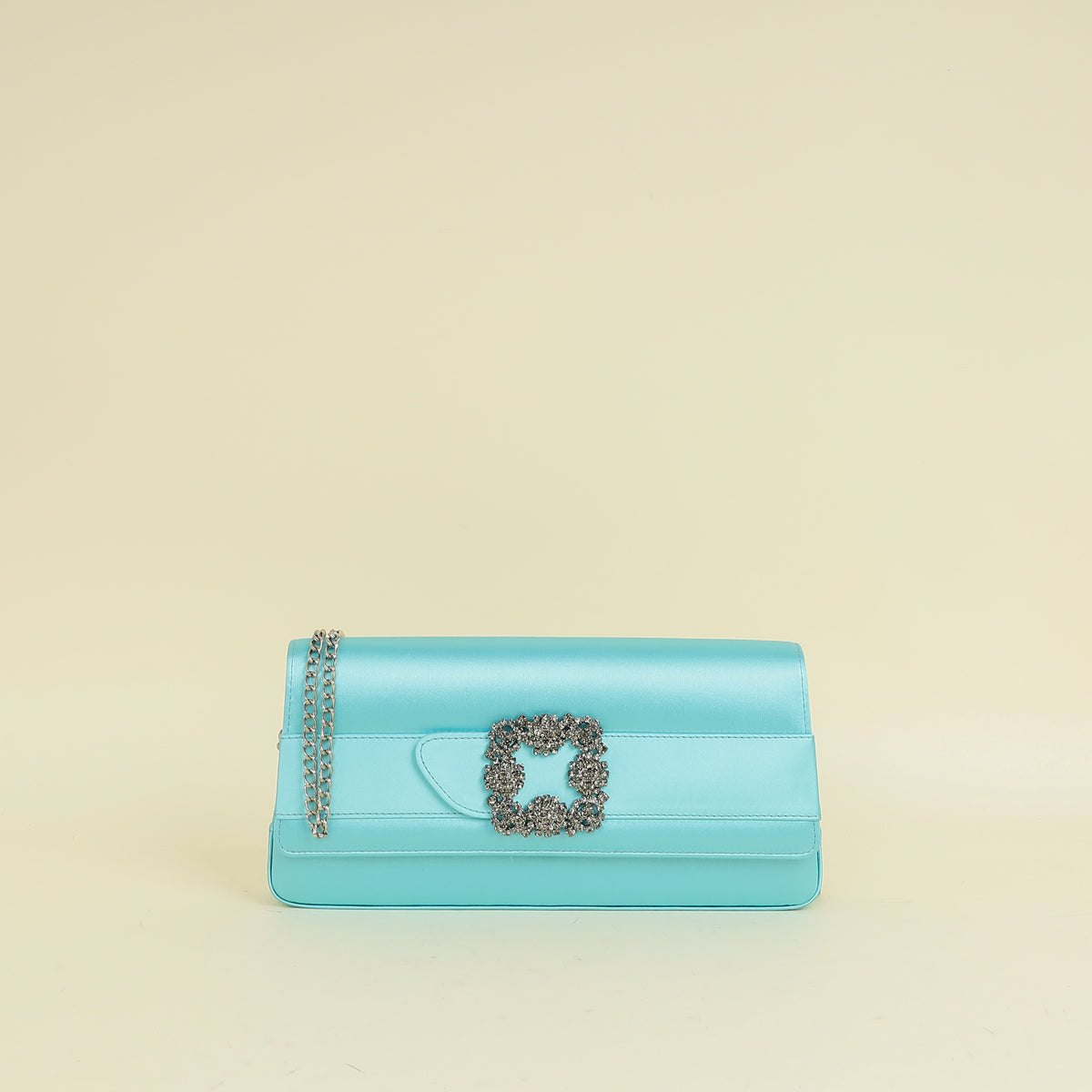 Manolo Blahnik Tiffany Satin Gothisi Jewel Buckle Clutch