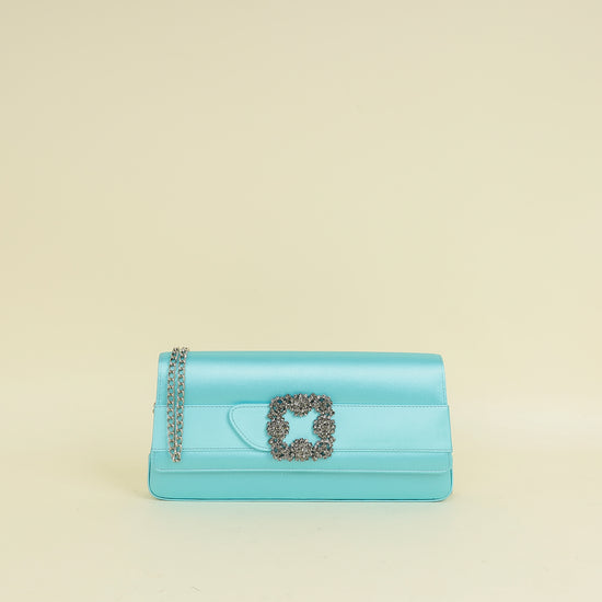 Manolo Blahnik Tiffany Satin Gothisi Jewel Buckle Clutch