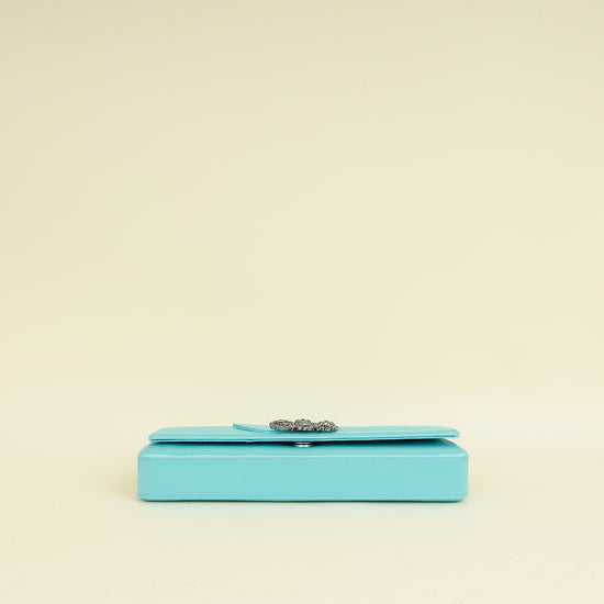 Manolo Blahnik Tiffany Satin Gothisi Jewel Buckle Clutch