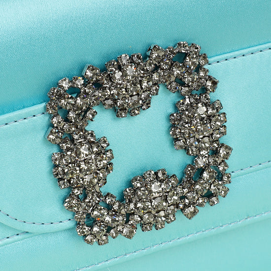 Manolo Blahnik Tiffany Satin Gothisi Jewel Buckle Clutch