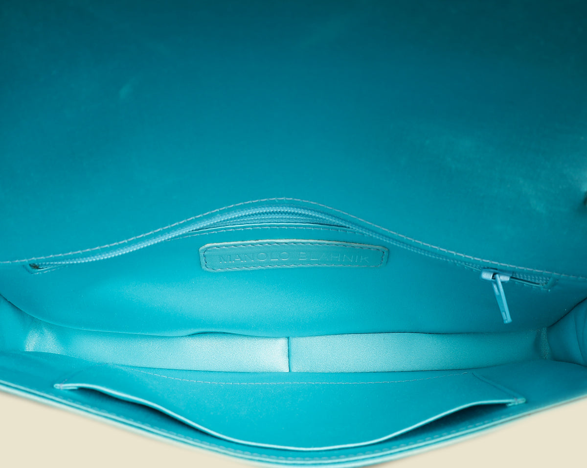 Manolo Blahnik Tiffany Satin Gothisi Jewel Buckle Clutch