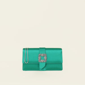 Manolo Blahnik Green Capri Satin Clutch