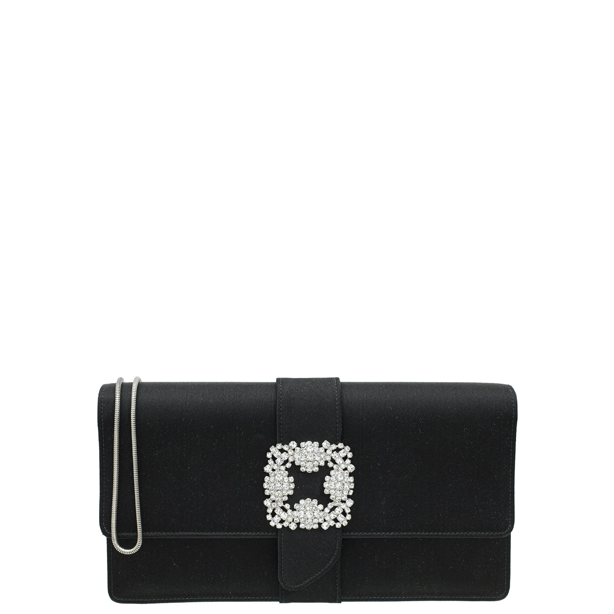 Manolo Blahnik Black Satin Gothisi Chain Clutch-Manolo Blahnik-THE CLOSET